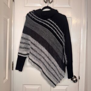 New Directions Black and Gray Poncho Sweater